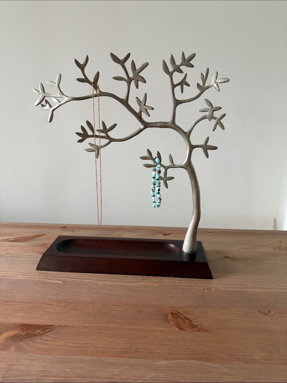 Red Envelope Silver Tree Jewelry Organizer with Dark Wood Tray